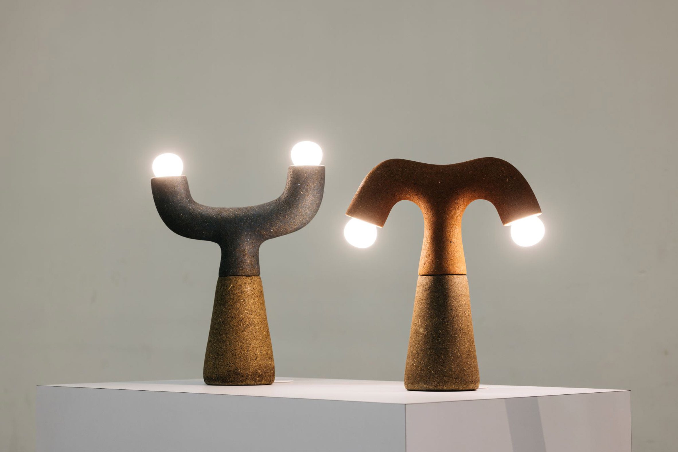 Two lamps on a plinth
