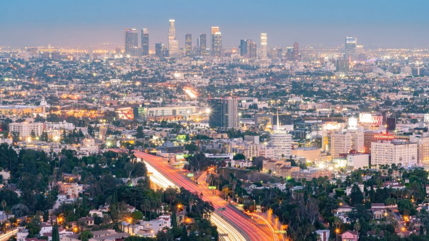 Bird's eye view of Los Angeles skyline