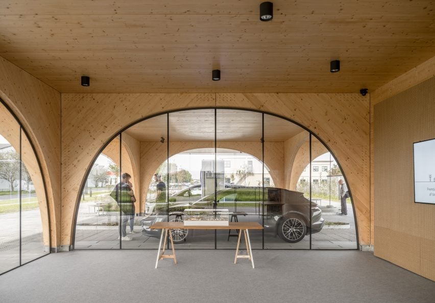 Interior and arched window of EV Charging Station by EFFEKT in Denmark