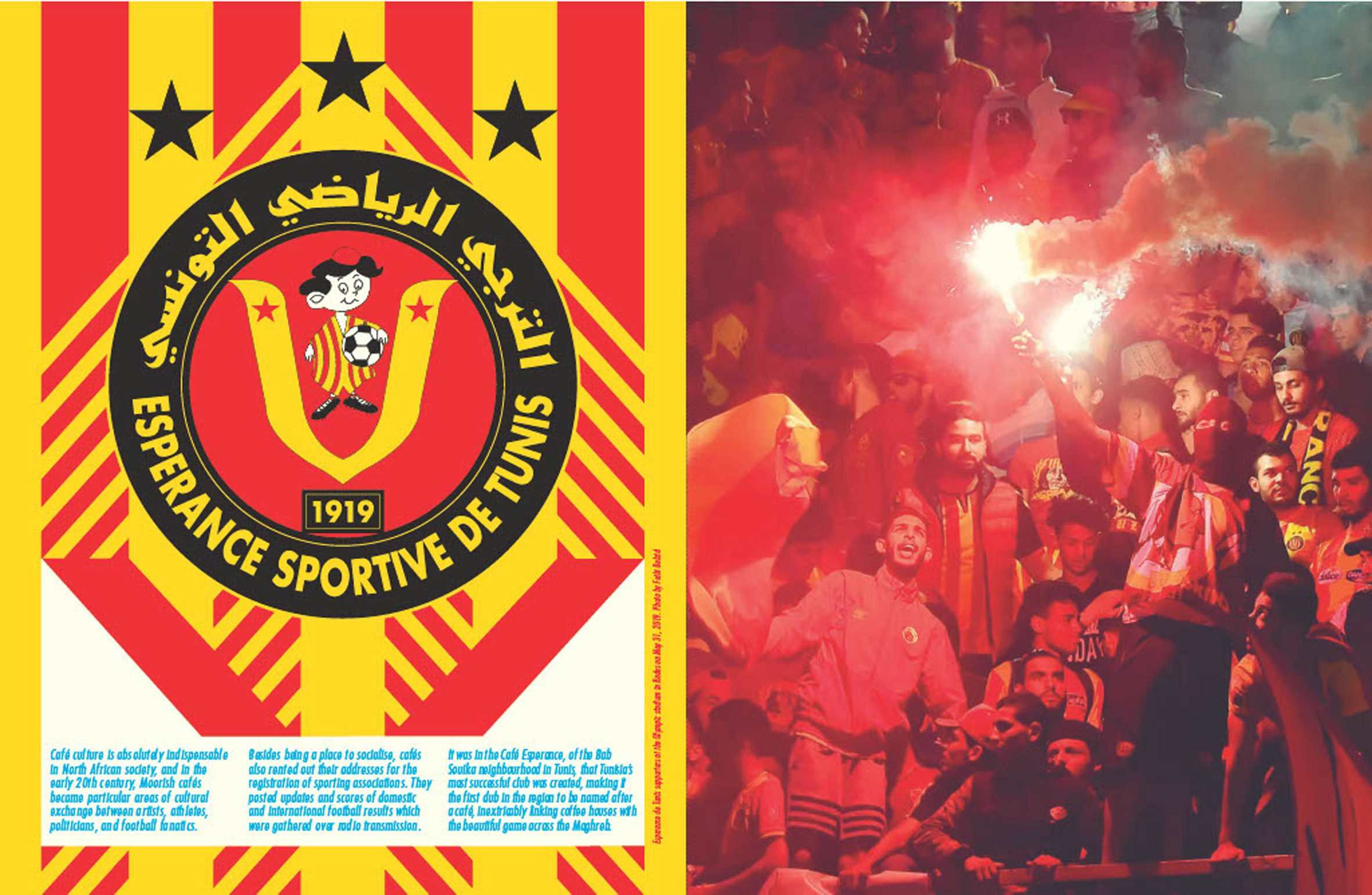 Logo of Esperance Sportive de Tunis next to image of fans