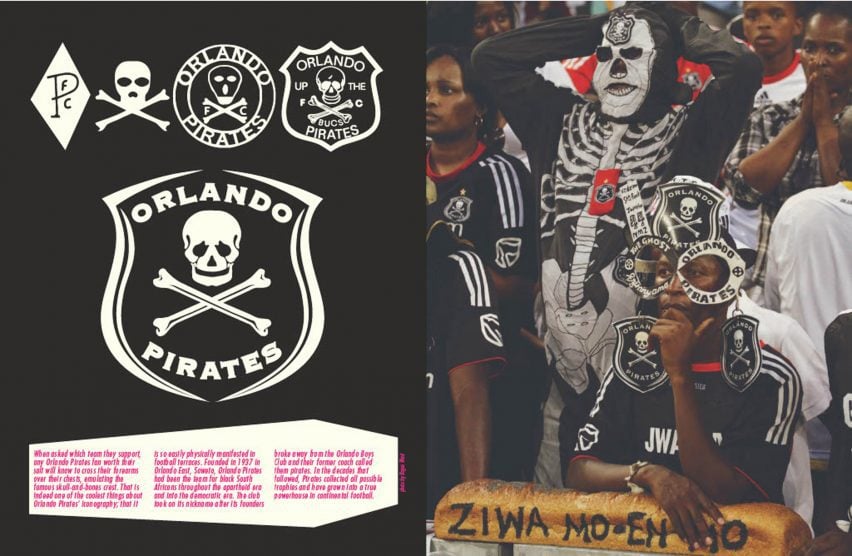 Book spread exploring the logo of the Orlando Pirates