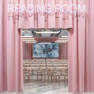 Formafantasma cloaks Stockholm Design Week installation in dusty pink Maharam curtain