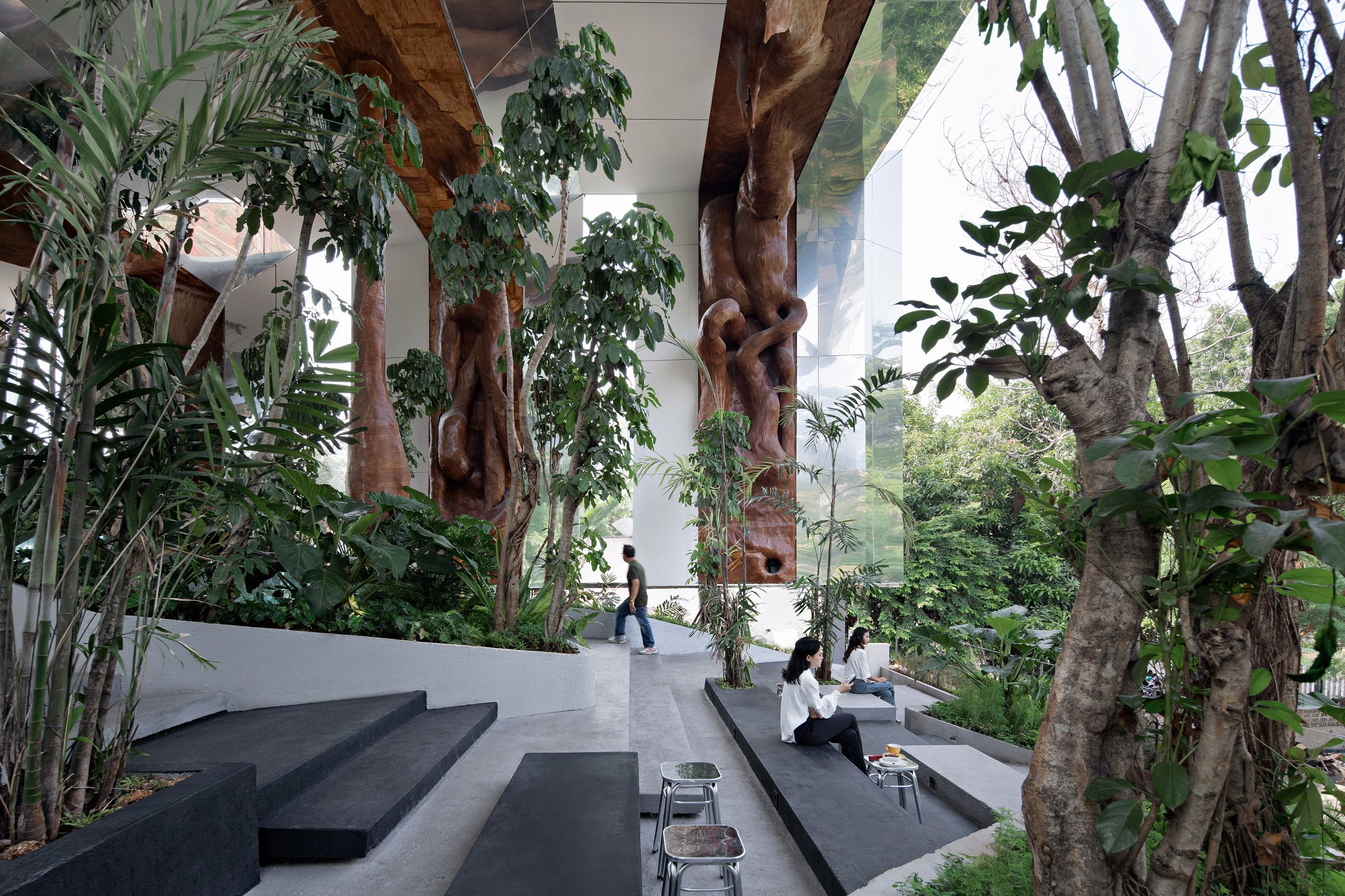 Stepped seating area at Frame Garden in Jakarta