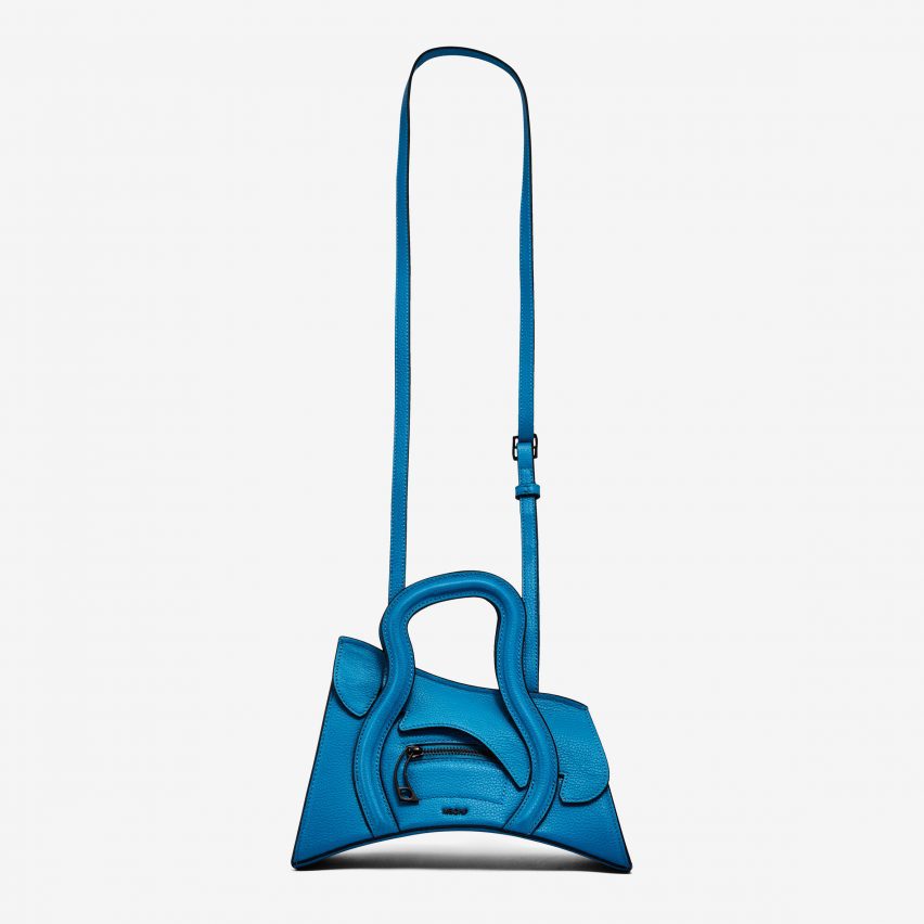 a blue bag with a long strap