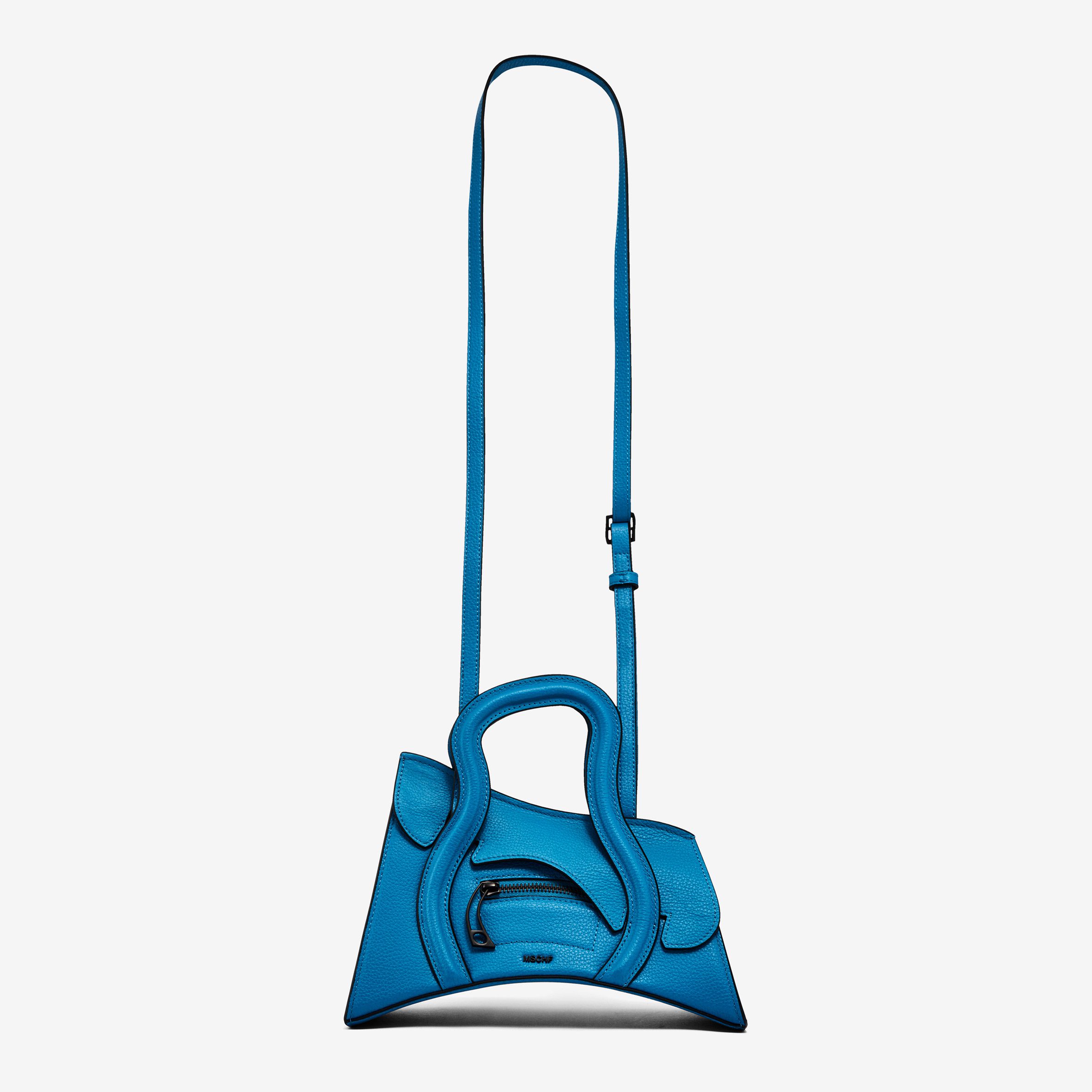 a blue bag with a long strap