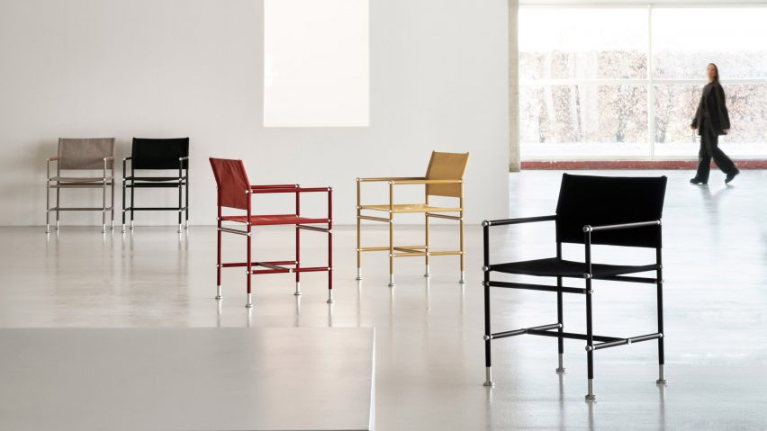 Able chairs by Blå Station with yellow, red and green frames