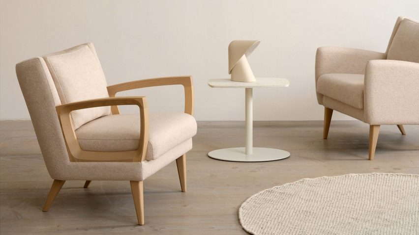 Goodwood chair by Morgan with cream upholstery and timber arms