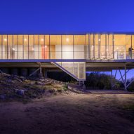 Linear house at nightime