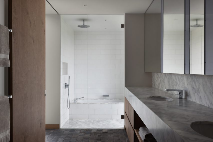 Bathroom interior at House in the Fields in Belgium