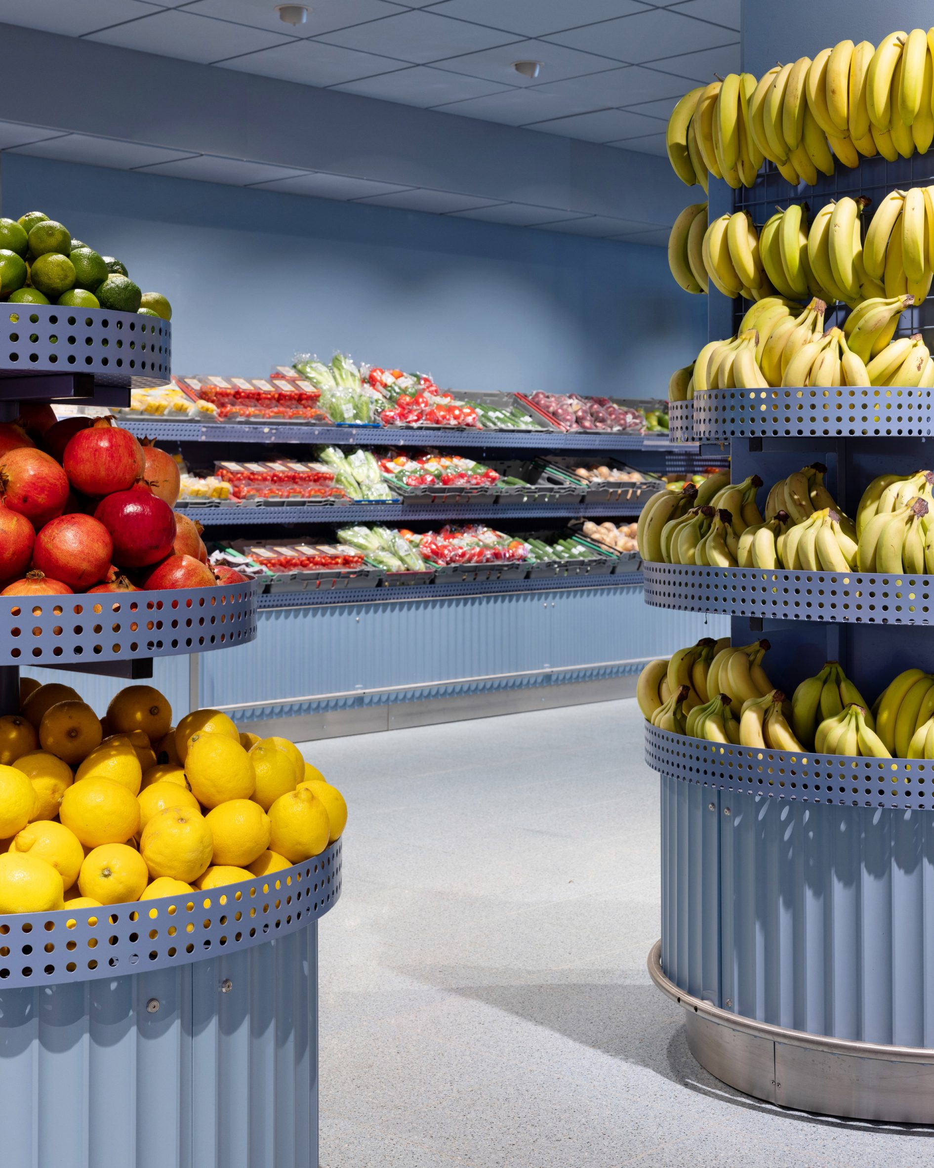 Ribbed fruit counters in Swedish supermarket