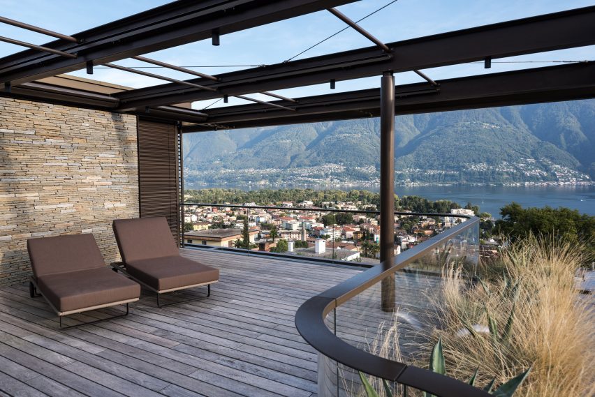 Roof terrace of cantilevered house by Küchel Architects in Switzerland