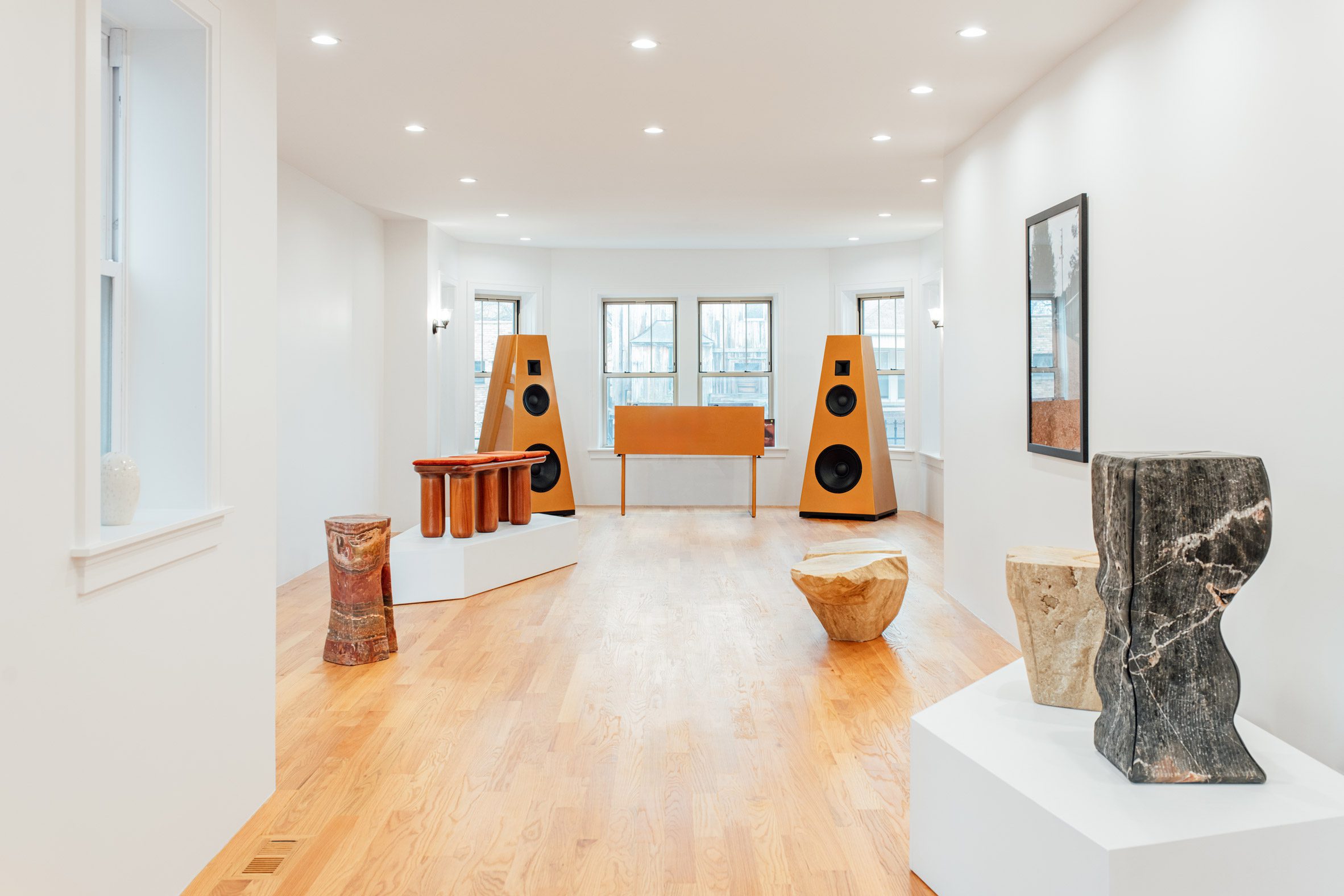 Large speakers and furniture in room