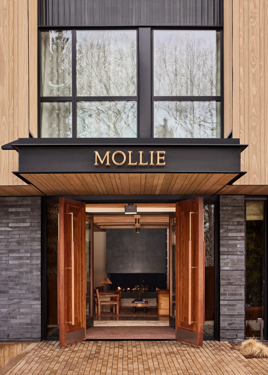 Mollie Apsen entrance with logo on the entrance canopy