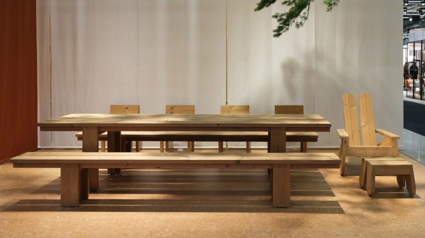 Pine bench and chairs at Stockholm Furniture Fair