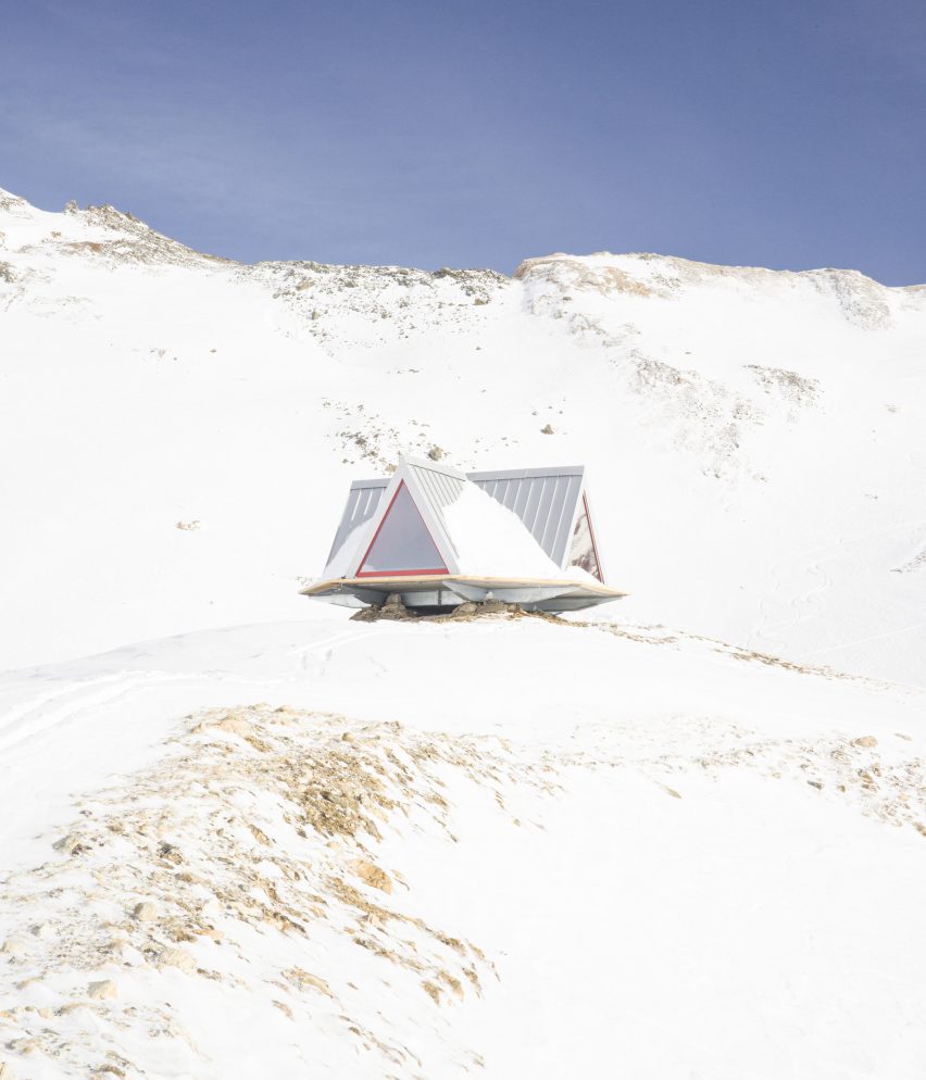 Mountainside view of Pinwheel shelter in the Italian Alps by EX