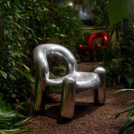 Silver and red versions of Reality chair designed in virtual reality by Alexander Lervik and Gustav Winsth