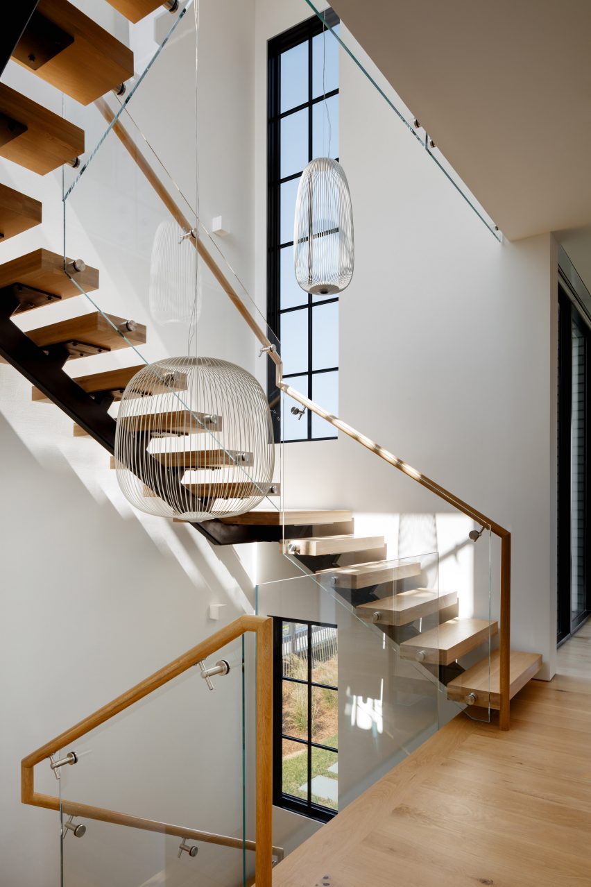 Staircase with glass railing
