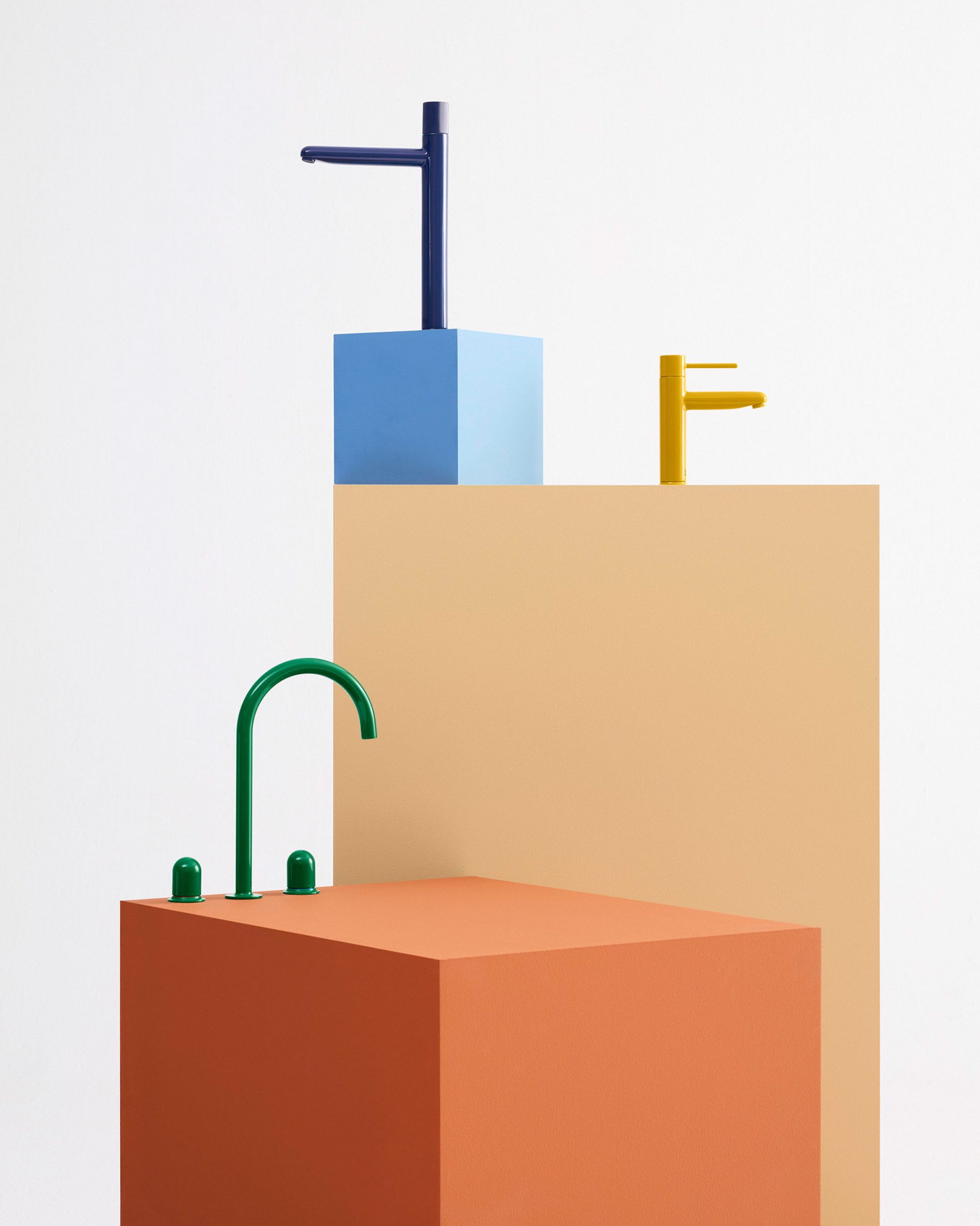 Nu taps in three different colours with three different handles by Inma Bermudez