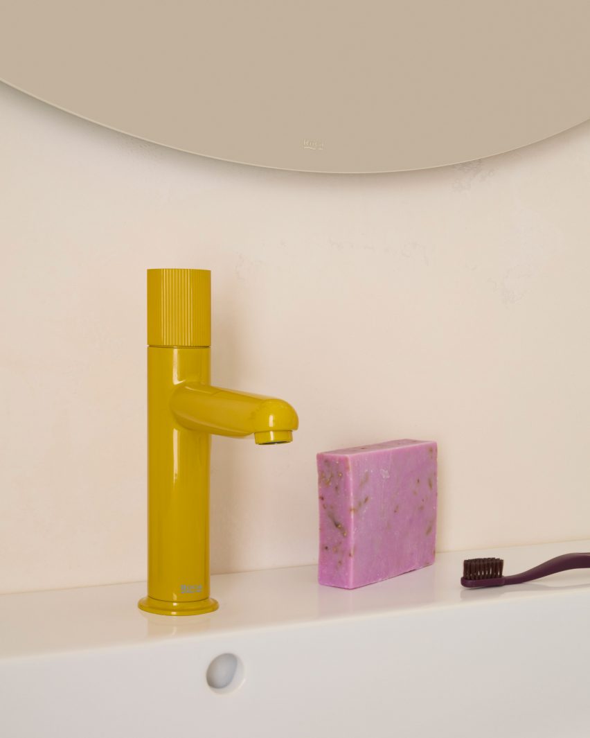 Yellow Nu tap with a Stripes handle by Roca