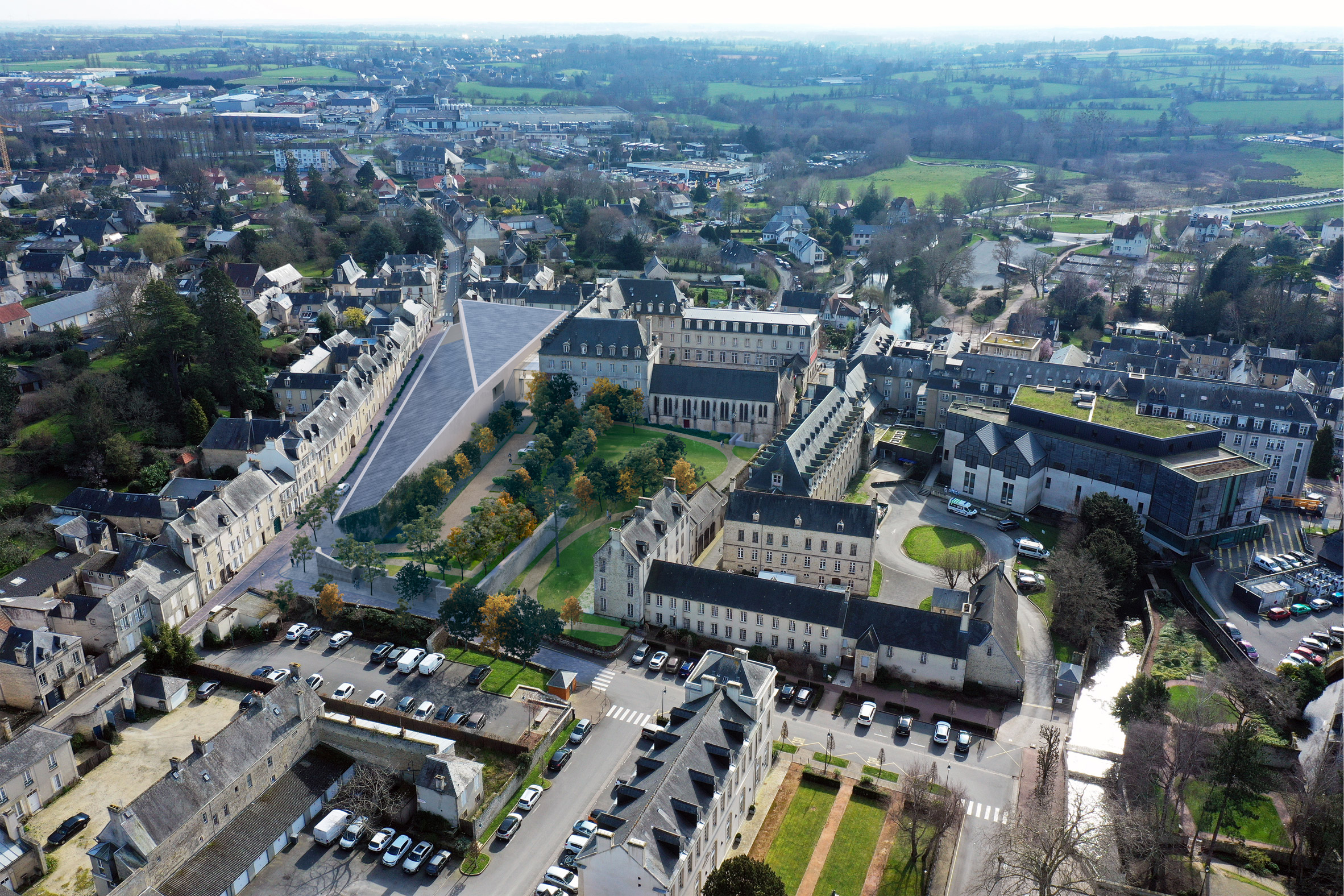 Aerial view of the Bayeux Tapestry Museum extension