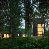 House glowing in forest