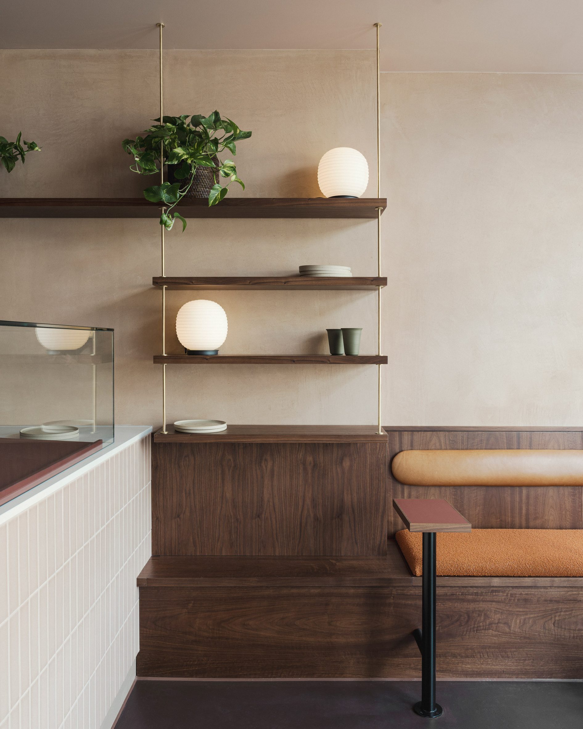 Timber panelling in London cafe