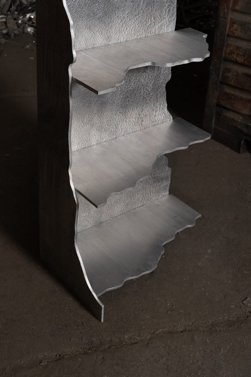 Close-up of metal shelf by Studio ThusThat