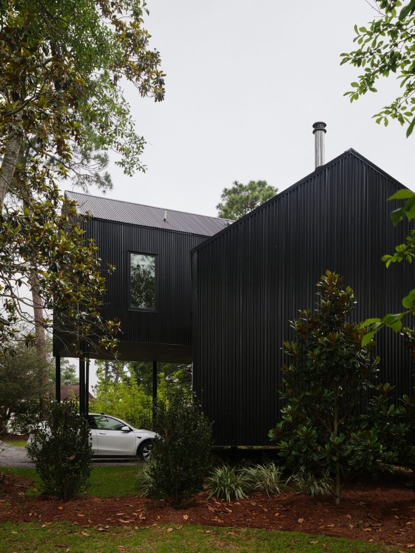 Black corrugated metal facade