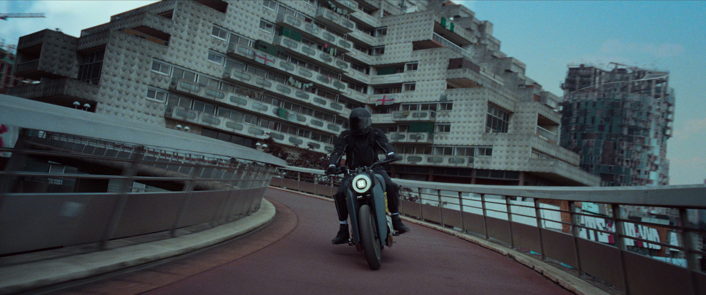 Motorbike in The Kitchen movie with filming location at Les Damiers