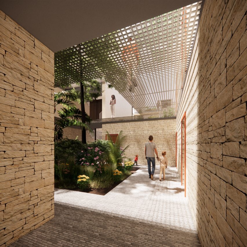 Visualisation of figures in a sunny courtyard garden
