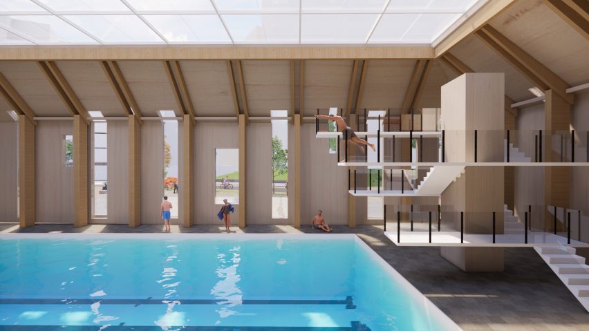 Visualisation showing an indoor swimming pool