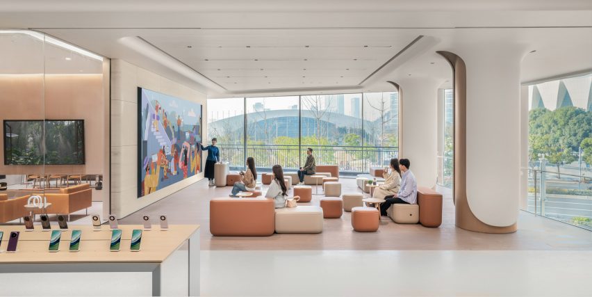 Open gathering spaces in UNStudio Huawei flagship store in Shanghai