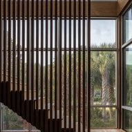 Staircase with wooden slats