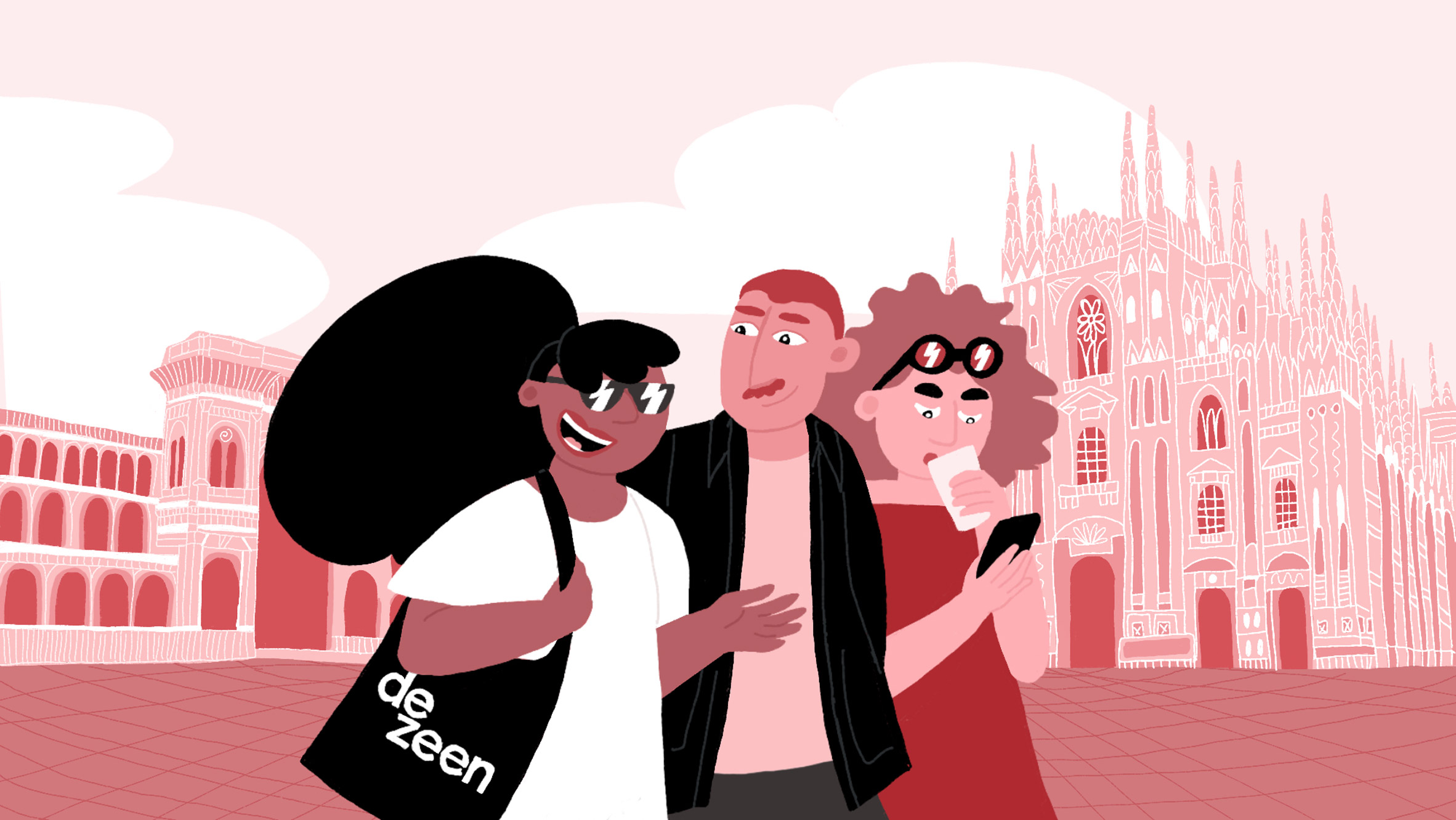 Illustration of people in front of Duomo di Milano