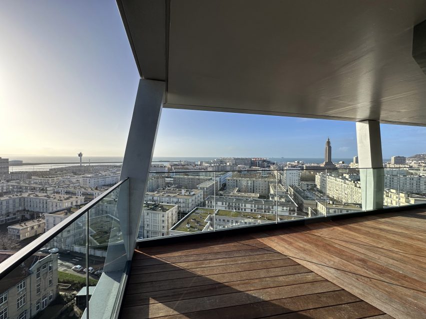 View from terrace at concrete landmark by Hamonic + Masson & Associés