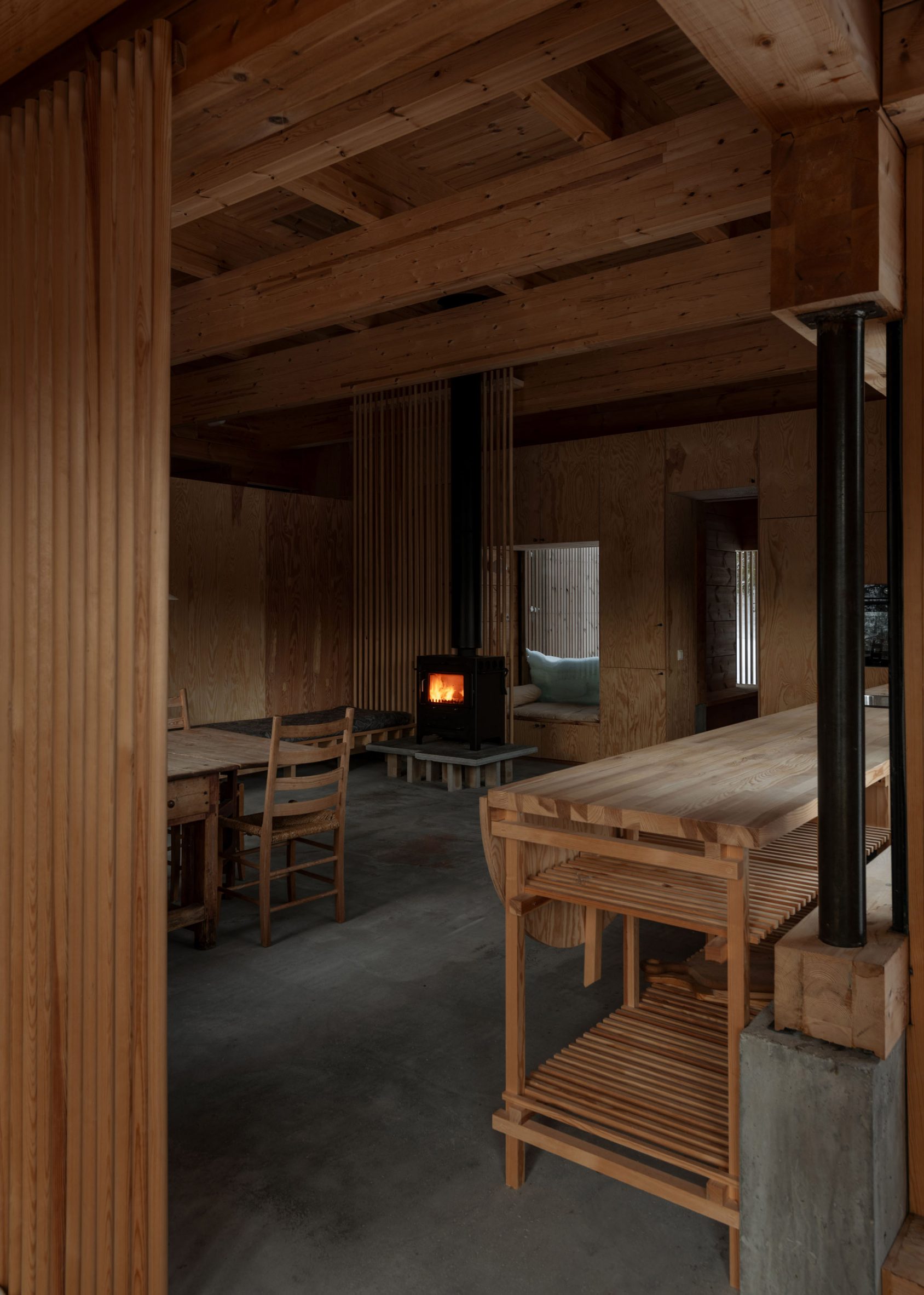 Timber interior of Arestua house in Norway by Gartnerfuglen Arkitekter