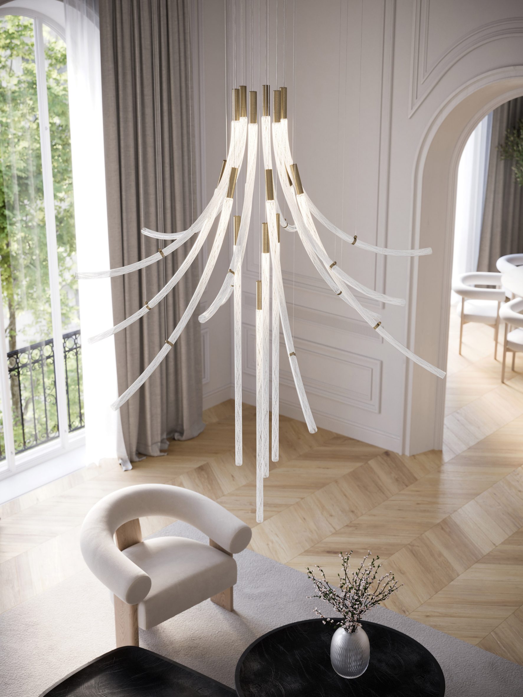 Bomma Flare pendant lighting fixture hanging over a table