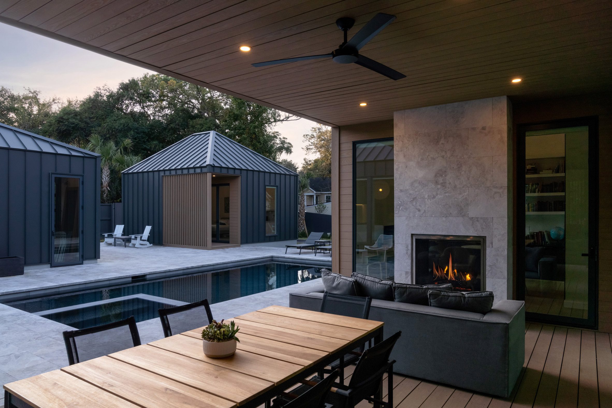 Living space overlooking the pool