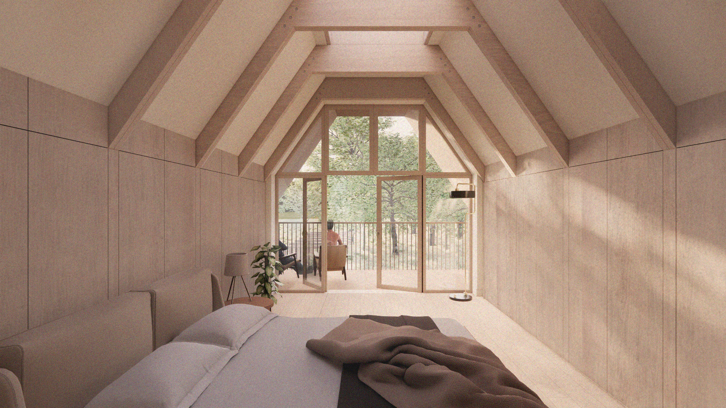 Proposed bedroom interior within Breach House by Studio Bark