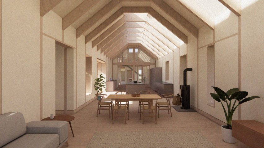 Render of living space within Breach House in Leicestershire