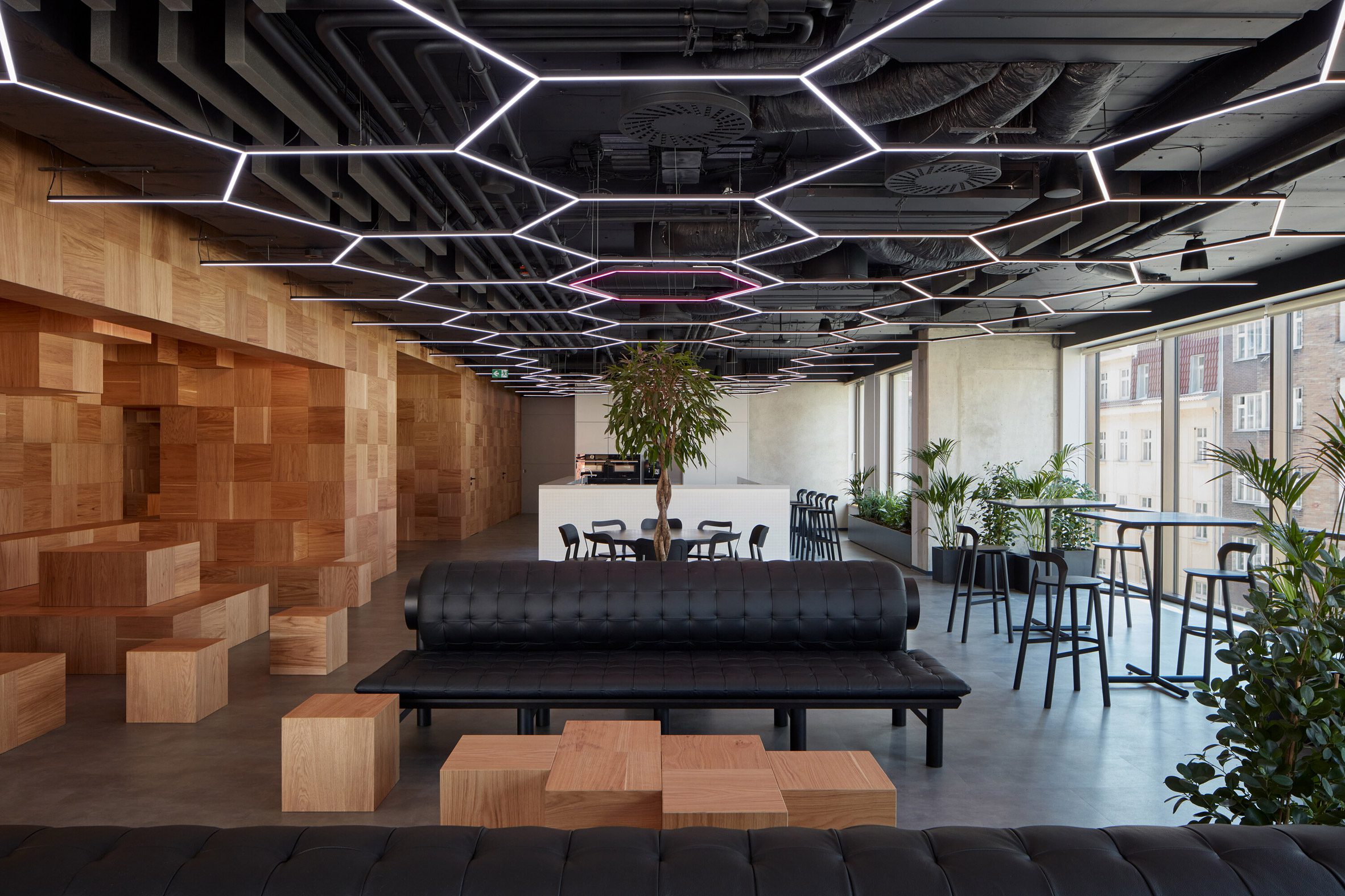 Pixelated wood interiors Pricefx office by Collcoll in Prague