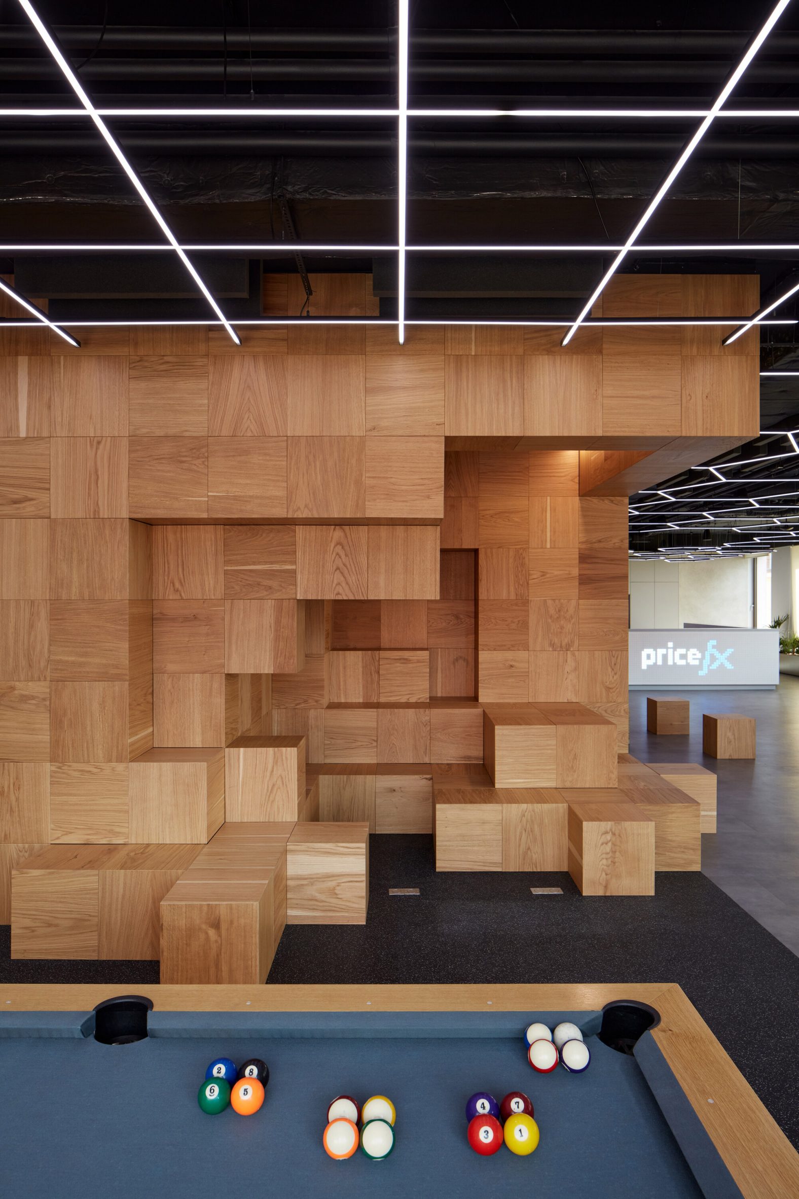 Pixelated wood in Pricefx office by Collcoll in Prague