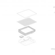 Exploded isometric drawing of Markolfhalle Markelfingen by Steimle Architekten