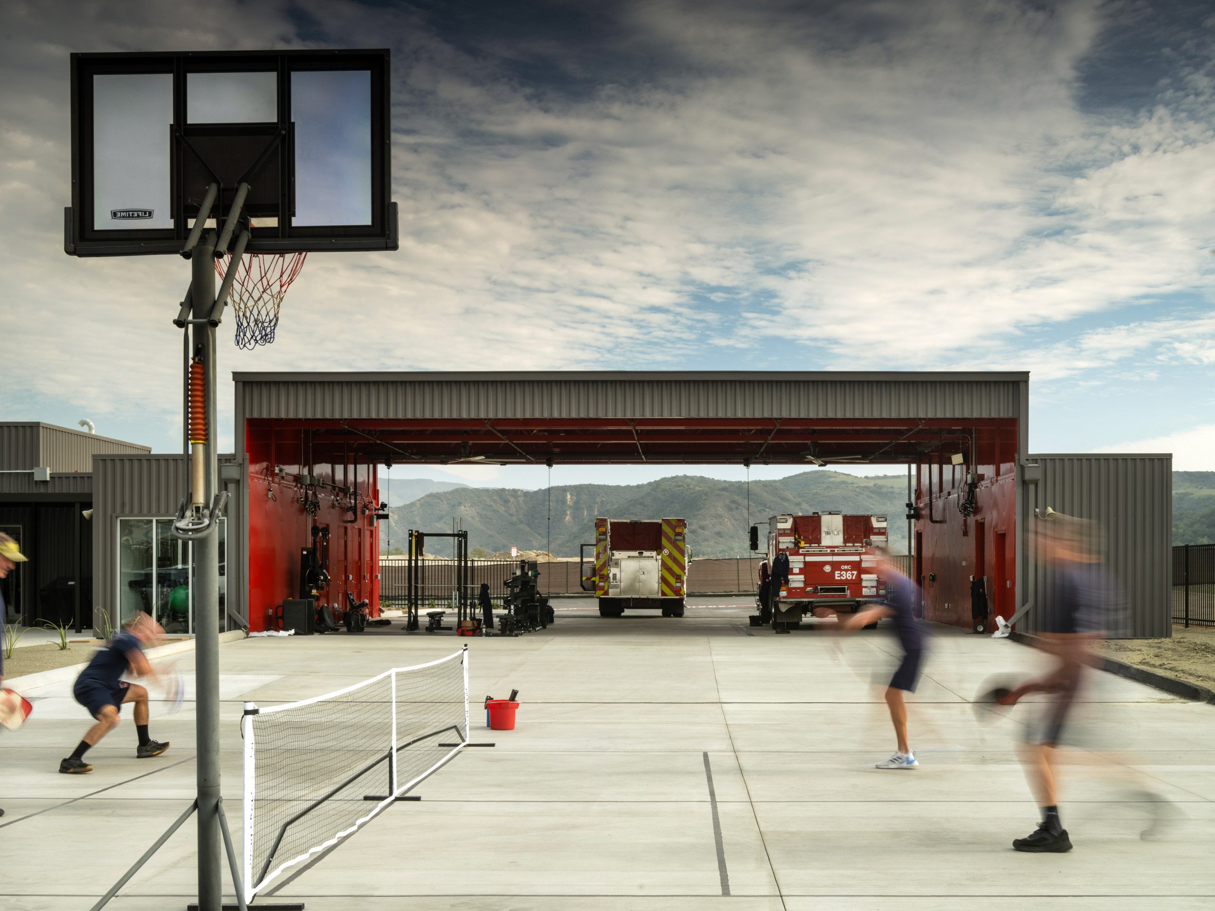 Fire station with basket ball court