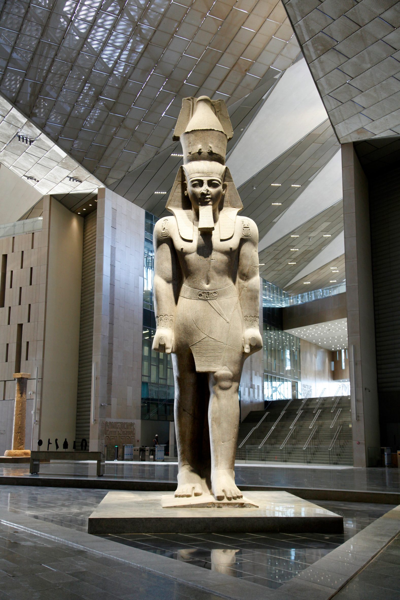 Sculpture of Egyptian pharaoh Rameses II inside the Grand Egyptian Museum in Giza