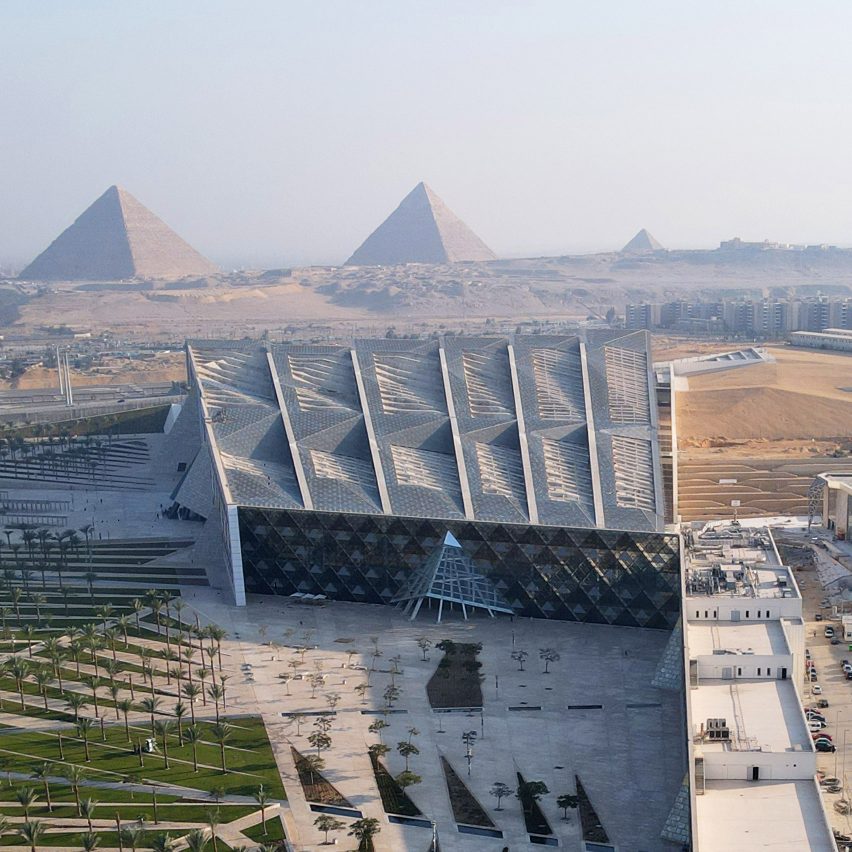 Aerial view of the Grand Egyptian Museum in Giza
