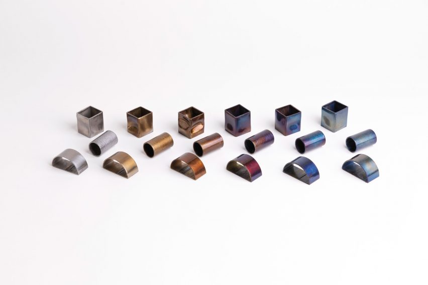 Steel pieces in iridescent colours