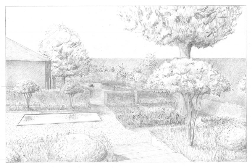 Illustration of a garden with trees