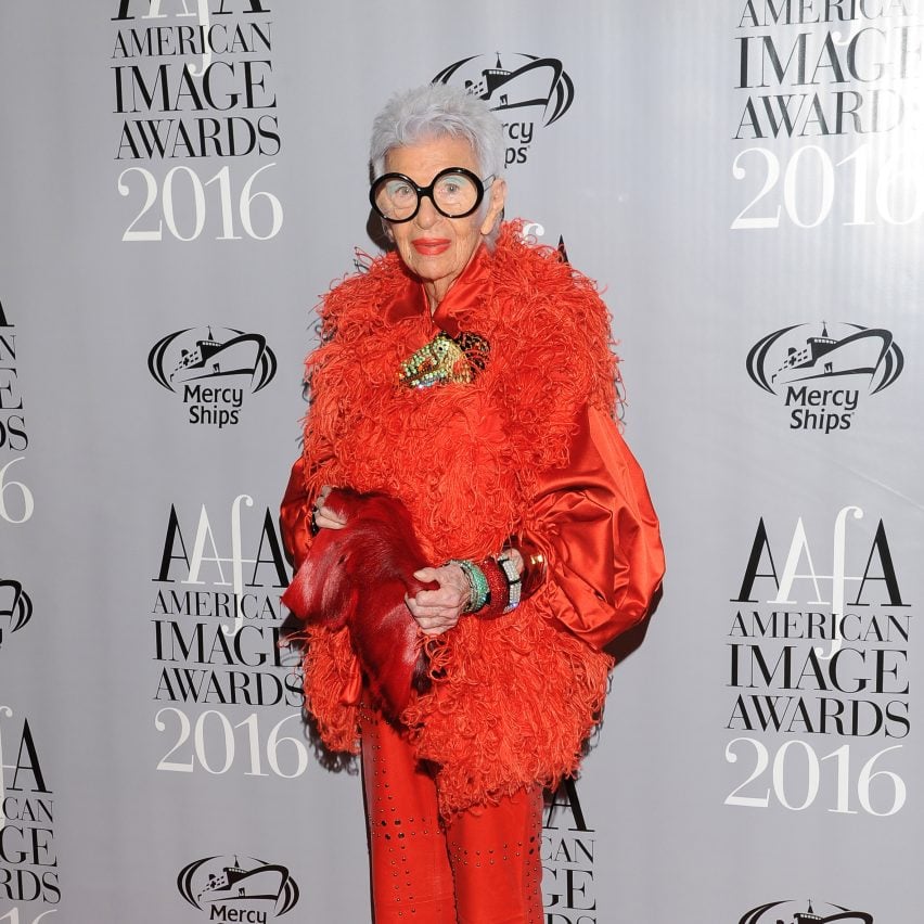 Iris Apfel in all-red outfit