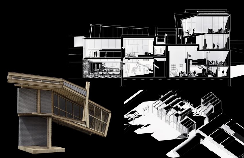 مدل معماری و نمای مقطعی از یک ساختمان چند طبقه